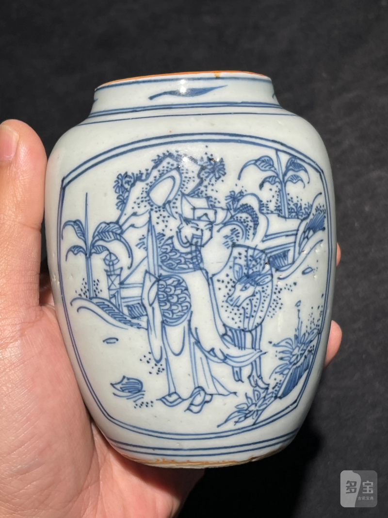 明晚期 青花铁线描高官厚禄纹小罐 - 图4